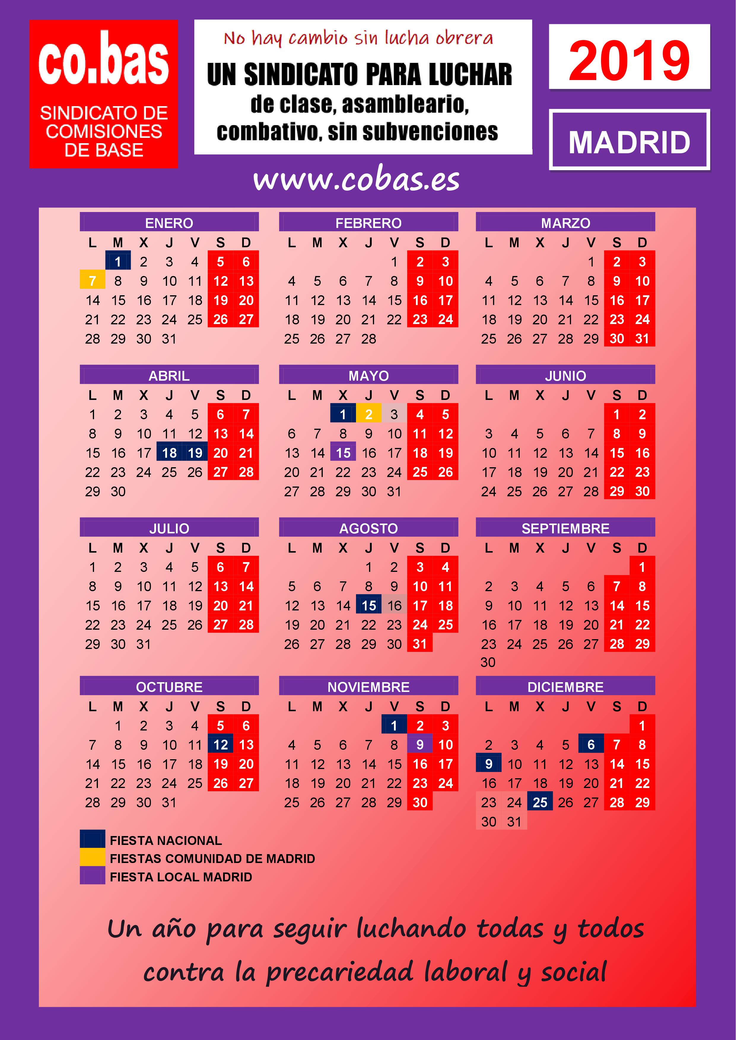 Calendario Laboral 2019 Madrid Cobas 9844